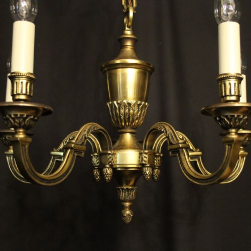 FRENCH GILDED BRASS 5 LIGHT ANTIQUE CHANDELIER - ADDITIONAL PHOTO 3