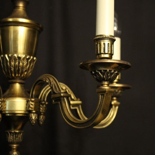 FRENCH GILDED BRASS 5 LIGHT ANTIQUE CHANDELIER - ADDITIONAL PHOTO 4