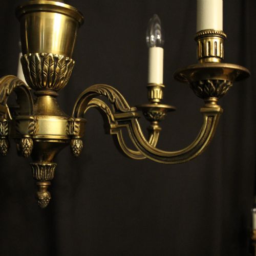 FRENCH GILDED BRASS 5 LIGHT ANTIQUE CHANDELIER - ADDITIONAL PHOTO 5