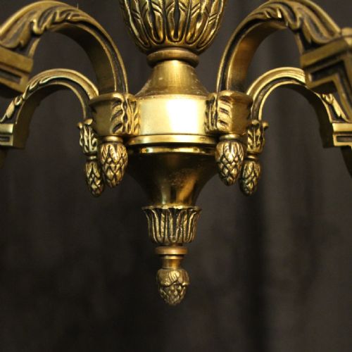 FRENCH GILDED BRASS 5 LIGHT ANTIQUE CHANDELIER - ADDITIONAL PHOTO 6