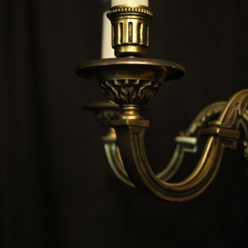 FRENCH GILDED BRASS 5 LIGHT ANTIQUE CHANDELIER - ADDITIONAL PHOTO 7