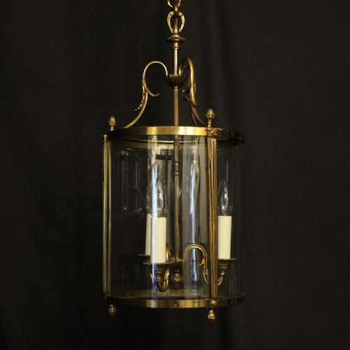 french gilded triple light convex antique hall lantern - CATEGORY: ANTIQUE LIGHTING - DATED 1920