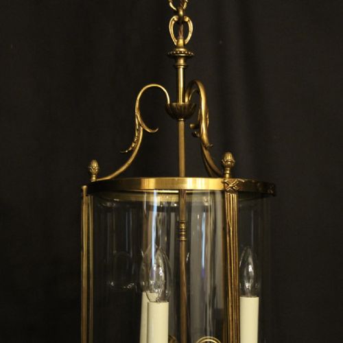 FRENCH GILDED TRIPLE LIGHT CONVEX ANTIQUE HALL LANTERN - ADDITIONAL PHOTO 1