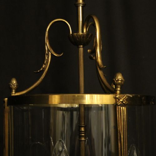 FRENCH GILDED TRIPLE LIGHT CONVEX ANTIQUE HALL LANTERN - ADDITIONAL PHOTO 2