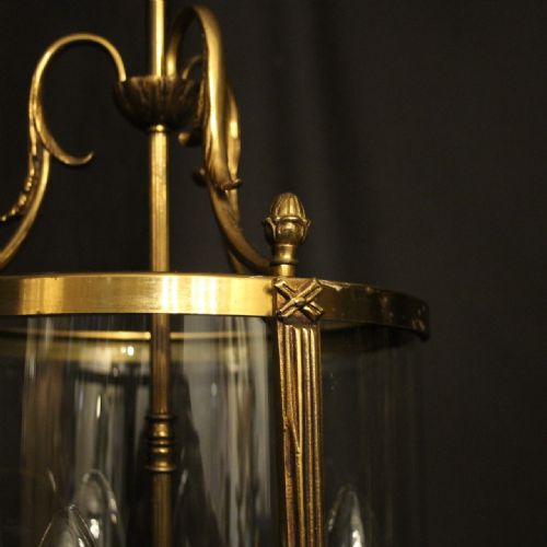 FRENCH GILDED TRIPLE LIGHT CONVEX ANTIQUE HALL LANTERN - ADDITIONAL PHOTO 4