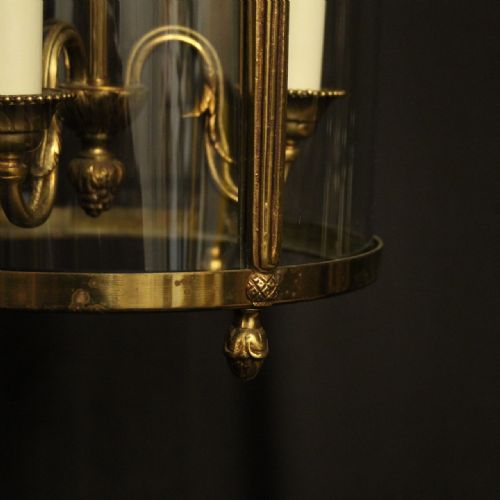 FRENCH GILDED TRIPLE LIGHT CONVEX ANTIQUE HALL LANTERN - ADDITIONAL PHOTO 6