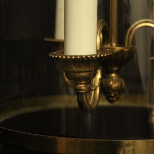 FRENCH GILDED TRIPLE LIGHT CONVEX ANTIQUE HALL LANTERN - ADDITIONAL PHOTO 8