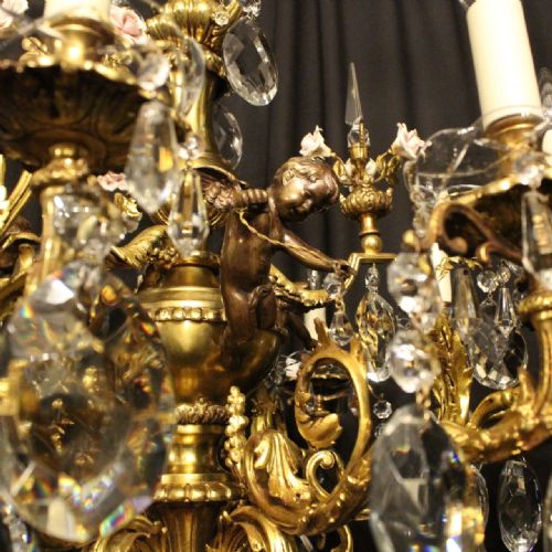 FRENCH 19TH CENTURY GILDED BRONZE CHERUB ANTIQUE CHANDELIER - ADDITIONAL PHOTO 3