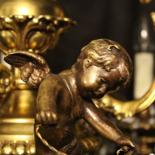 FRENCH 19TH CENTURY GILDED BRONZE CHERUB ANTIQUE CHANDELIER - ADDITIONAL PHOTO 7