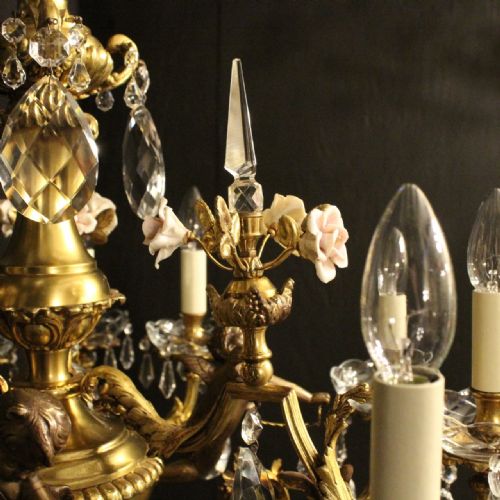 FRENCH 19TH CENTURY GILDED BRONZE CHERUB ANTIQUE CHANDELIER - ADDITIONAL PHOTO 9