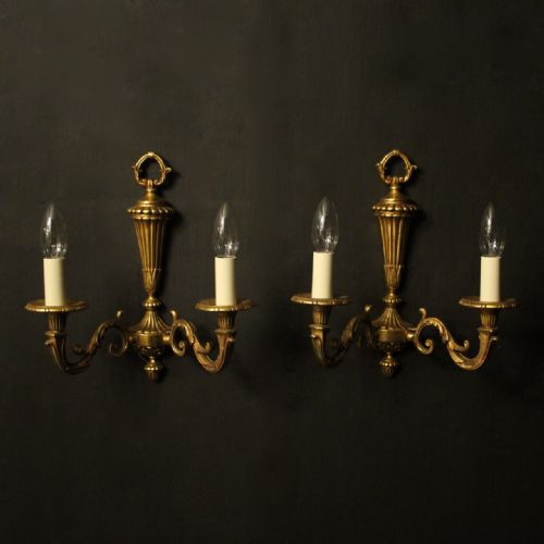 french gilded bronze twin arm antique wall lights - CATEGORY: ANTIQUE LIGHTING - DATED 1920