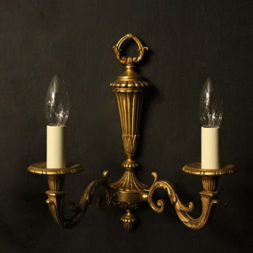 FRENCH GILDED BRONZE TWIN ARM ANTIQUE WALL LIGHTS - ADDITIONAL PHOTO 1