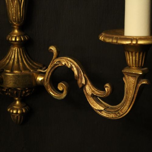 FRENCH GILDED BRONZE TWIN ARM ANTIQUE WALL LIGHTS - ADDITIONAL PHOTO 2