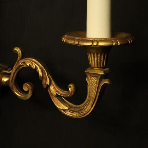 FRENCH GILDED BRONZE TWIN ARM ANTIQUE WALL LIGHTS - ADDITIONAL PHOTO 4