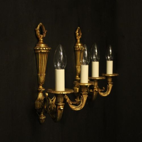 FRENCH GILDED BRONZE TWIN ARM ANTIQUE WALL LIGHTS - ADDITIONAL PHOTO 9