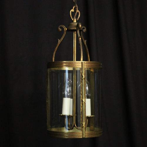 french gilded triple light convex antique lantern - CATEGORY: ANTIQUE LIGHTING - DATED 1920