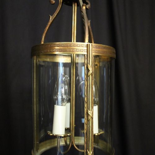 FRENCH GILDED TRIPLE LIGHT CONVEX ANTIQUE LANTERN - ADDITIONAL PHOTO 1