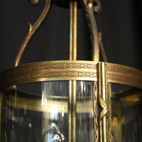 FRENCH GILDED TRIPLE LIGHT CONVEX ANTIQUE LANTERN - ADDITIONAL PHOTO 2