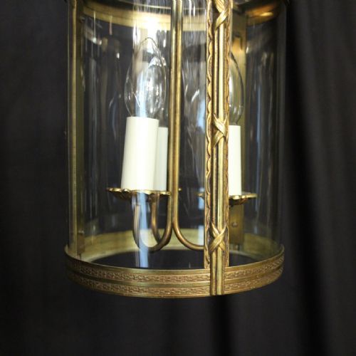 FRENCH GILDED TRIPLE LIGHT CONVEX ANTIQUE LANTERN - ADDITIONAL PHOTO 4