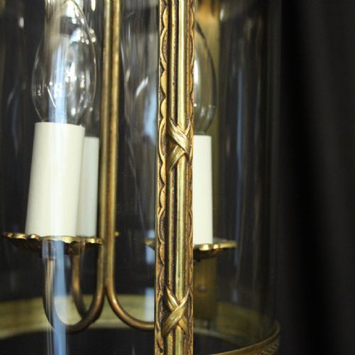 FRENCH GILDED TRIPLE LIGHT CONVEX ANTIQUE LANTERN - ADDITIONAL PHOTO 5