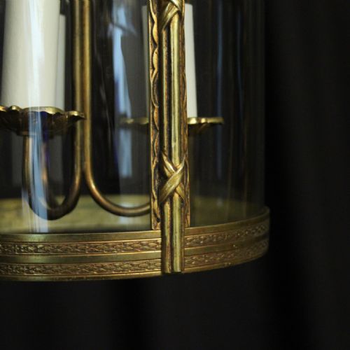 FRENCH GILDED TRIPLE LIGHT CONVEX ANTIQUE LANTERN - ADDITIONAL PHOTO 6