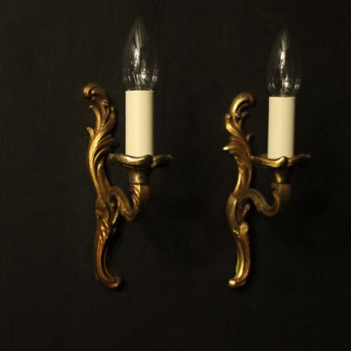 french pair of single gilded antique wall lights - CATEGORY: ANTIQUE LIGHTING - DATED 1930