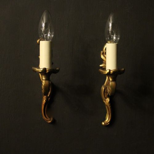 FRENCH PAIR OF SINGLE GILDED ANTIQUE WALL LIGHTS - ADDITIONAL PHOTO 1