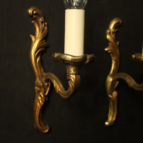 FRENCH PAIR OF SINGLE GILDED ANTIQUE WALL LIGHTS - ADDITIONAL PHOTO 2