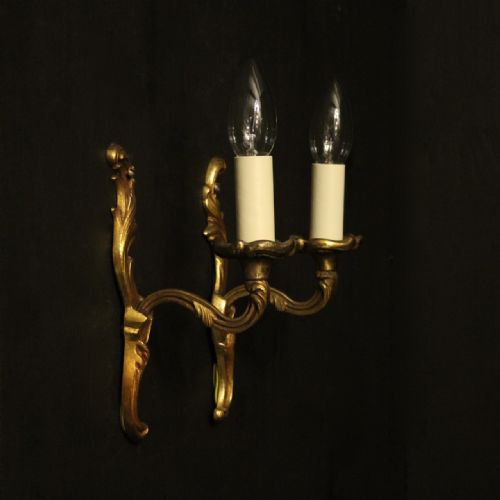 FRENCH PAIR OF SINGLE GILDED ANTIQUE WALL LIGHTS - ADDITIONAL PHOTO 9