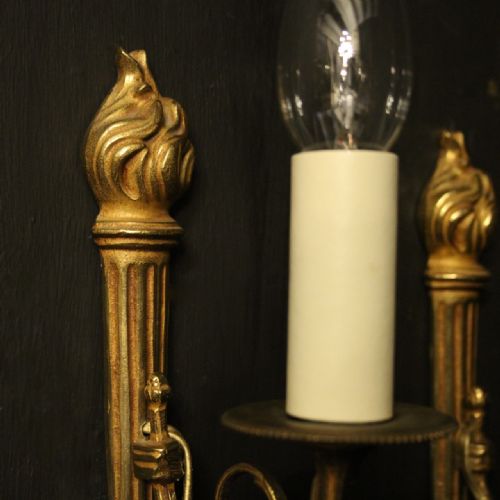 FRENCH PAIR OF SINGLE GILDED ANTIQUE WALL LIGHTS - ADDITIONAL PHOTO 3