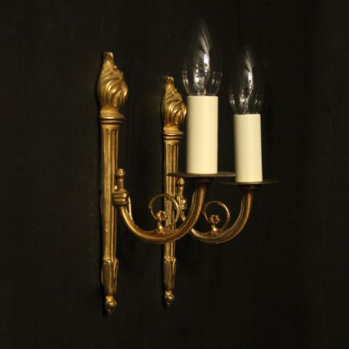 FRENCH PAIR OF SINGLE GILDED ANTIQUE WALL LIGHTS - ADDITIONAL PHOTO 9