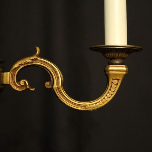 FRENCH GILDED BRONZE 4 LIGHT ANTIQUE CHANDELIER - ADDITIONAL PHOTO 2