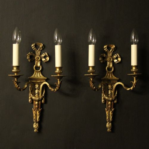 french pair of gilded bronze antique wall lights - CATEGORY: ANTIQUE LIGHTING - DATED 19TH CENTURY