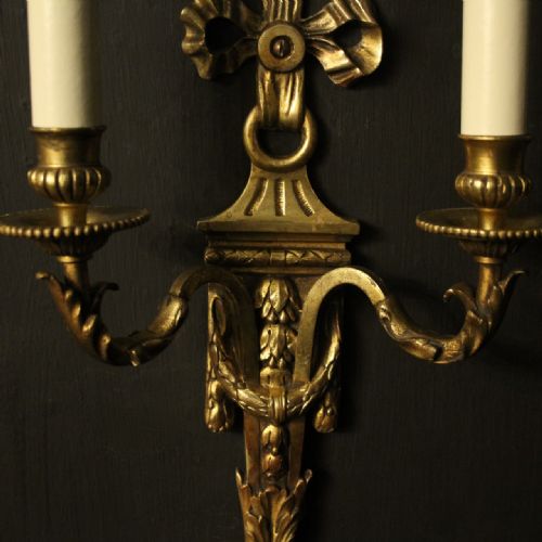 FRENCH PAIR OF GILDED BRONZE ANTIQUE WALL LIGHTS - ADDITIONAL PHOTO 2