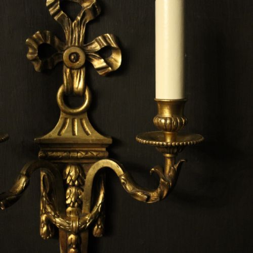 FRENCH PAIR OF GILDED BRONZE ANTIQUE WALL LIGHTS - ADDITIONAL PHOTO 4