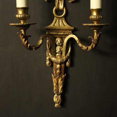 FRENCH PAIR OF GILDED BRONZE ANTIQUE WALL LIGHTS - ADDITIONAL PHOTO 7