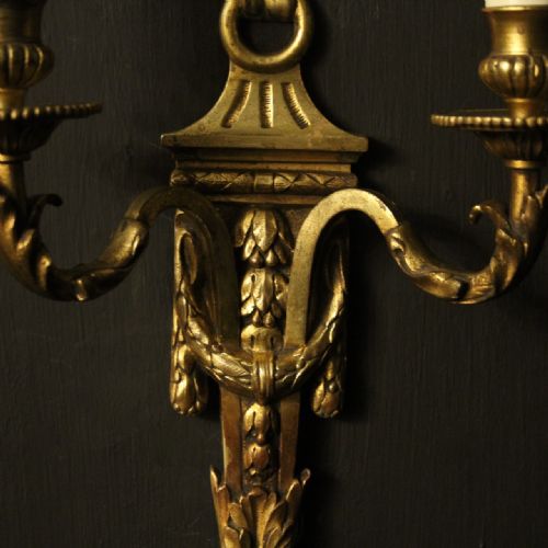 FRENCH PAIR OF GILDED BRONZE ANTIQUE WALL LIGHTS - ADDITIONAL PHOTO 8