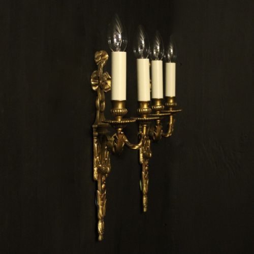FRENCH PAIR OF GILDED BRONZE ANTIQUE WALL LIGHTS - ADDITIONAL PHOTO 9