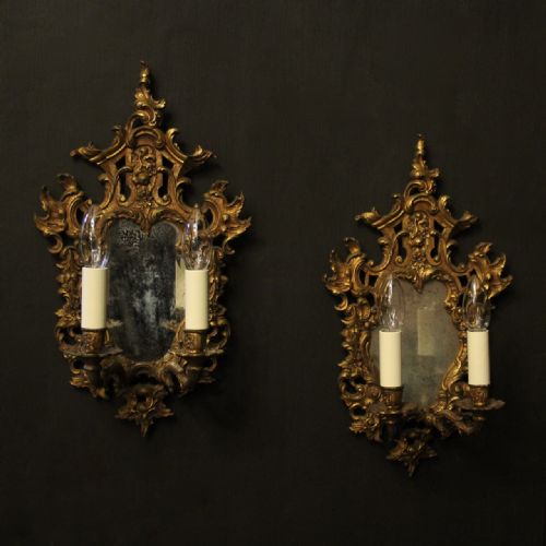 french pair of twin arm gilded antique girandoles - CATEGORY: ANTIQUE LIGHTING - DATED 1920
