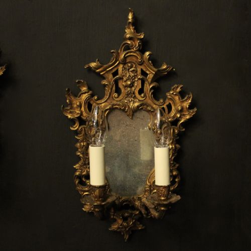 FRENCH PAIR OF TWIN ARM GILDED ANTIQUE GIRANDOLES - ADDITIONAL PHOTO 1