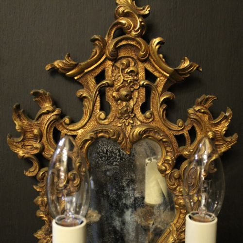 FRENCH PAIR OF TWIN ARM GILDED ANTIQUE GIRANDOLES - ADDITIONAL PHOTO 2