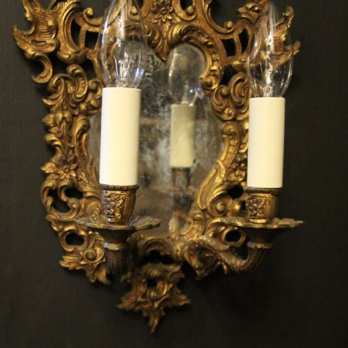 FRENCH PAIR OF TWIN ARM GILDED ANTIQUE GIRANDOLES - ADDITIONAL PHOTO 4