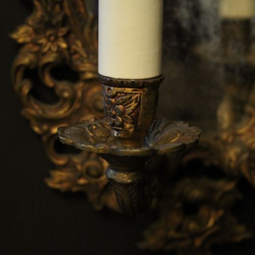 FRENCH PAIR OF TWIN ARM GILDED ANTIQUE GIRANDOLES - ADDITIONAL PHOTO 5