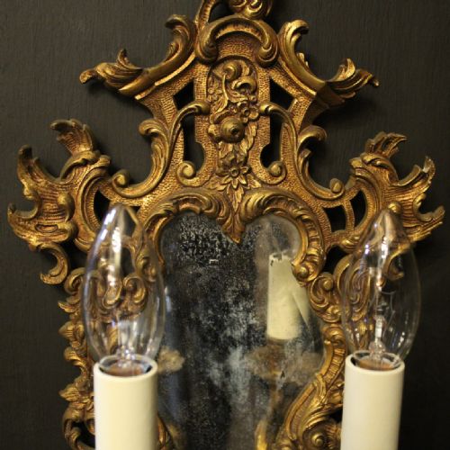 FRENCH PAIR OF TWIN ARM GILDED ANTIQUE GIRANDOLES - ADDITIONAL PHOTO 7