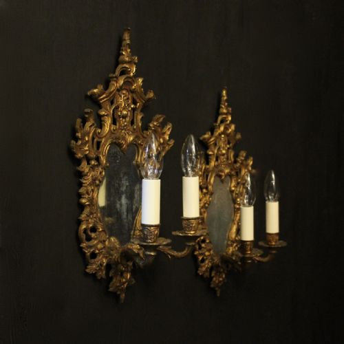 FRENCH PAIR OF TWIN ARM GILDED ANTIQUE GIRANDOLES - ADDITIONAL PHOTO 9