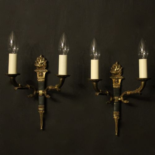 french pair of empire gilded antique wall lights - CATEGORY: ANTIQUE LIGHTING - DATED 1930