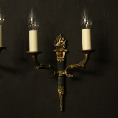 FRENCH PAIR OF EMPIRE GILDED ANTIQUE WALL LIGHTS - ADDITIONAL PHOTO 1
