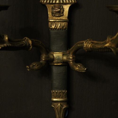 FRENCH PAIR OF EMPIRE GILDED ANTIQUE WALL LIGHTS - ADDITIONAL PHOTO 3