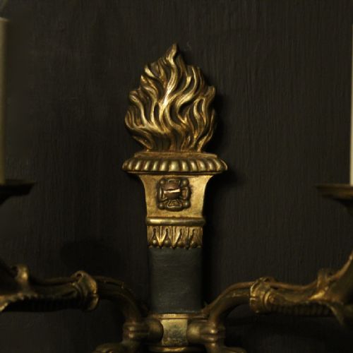 FRENCH PAIR OF EMPIRE GILDED ANTIQUE WALL LIGHTS - ADDITIONAL PHOTO 4
