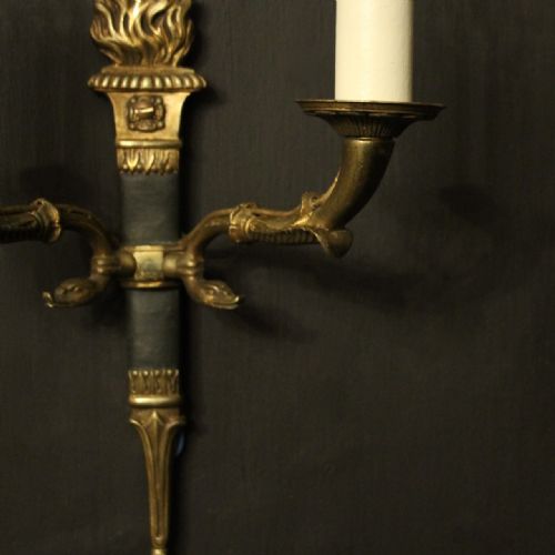 FRENCH PAIR OF EMPIRE GILDED ANTIQUE WALL LIGHTS - ADDITIONAL PHOTO 5